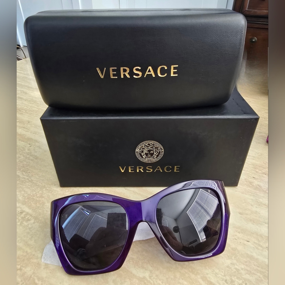 Versace Purple Square Sunglasses with Dark Lenses